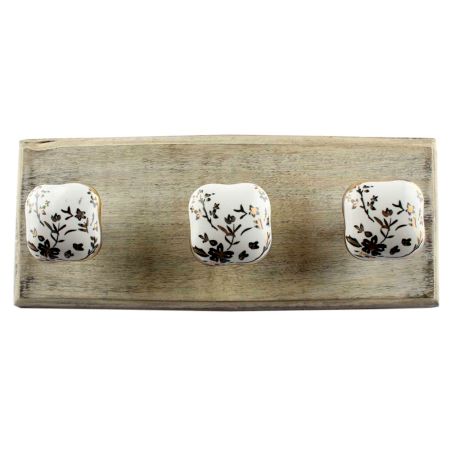 Golden Leaf Flower Square Ceramic Wooden Hook Online